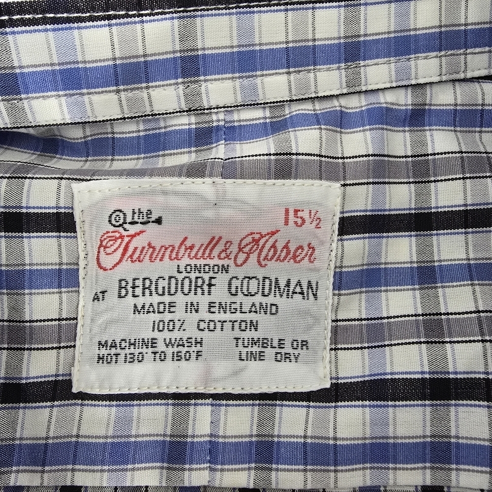 NWT Turnbull & Asser Long Sleeve Button Down Shirt 15.5 Blue/Gray Check Plaid - Picture 11 of 12